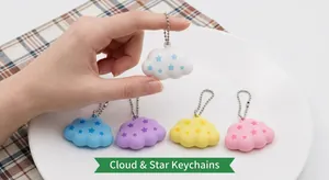 Set of five colorful macaron star and cloud keychains for friends and couples