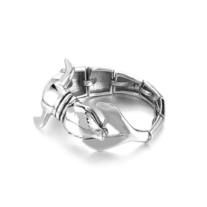 Bracelet hip hop tête de taureau argentée avec diamants sertis et chaîne polie
