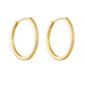 Elegant gold S925 silver hoop earrings with pavé set cubic zirconia and click-top closure