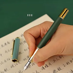 Morandi dark green business fountain pen with gold clip and engraved metal nib