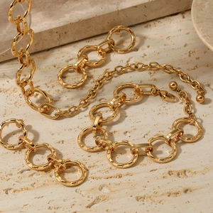 Fashion Stainless Steel Chunky Link Chain Jewelry Set Interlocking Circles Necklace Bracelet Drop Earrings For Women