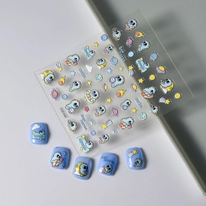 Autocollants Ongles Relief 5D Astronaute Hippocampe Monde Spatial Dessin Animé Décalcomanies Adhésives 3D pour Décoration Ongles DIY Enfants Femmes