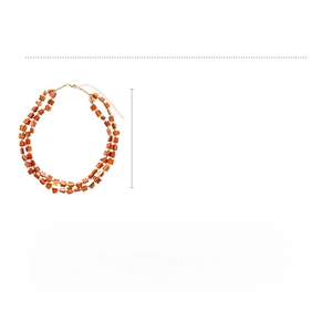 Detailed view of double-layer orange shell bead necklace with dimensions and specifications