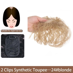 Synthetic hair toupee with 2 clips, curly blonde hairpiece for women hair loss solution.