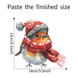 Détail du sticker oiseau de Noël aquarelle montrant les dimensions du produit 13x14cm