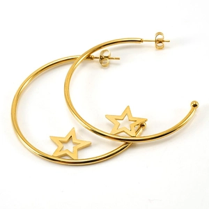 Orecchini a cerchio in acciaio inossidabile placcato oro 18K con pendenti a forma di stella