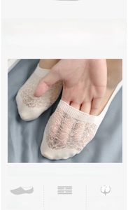 Detailed mesh view of white lace boat socks with anti-slip silicone and breathable 40S yarn