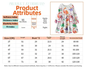 Guide des tailles pour robe manches longues fille motif dinosaure avec détails tissus