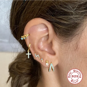 S925 sterling silver gold earrings set with turquoise stones and celestial charms