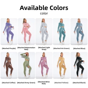 Color options for seamless yoga set showing high waist leggings and long sleeve crop tops