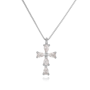 Elegant S925 silver necklace with pear-cut zircon cross pendant on box chain
