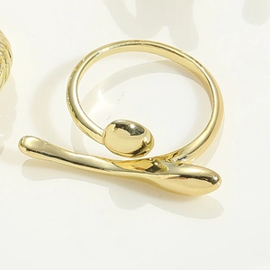 Minimalist gold croissant style ring with polished fluid sculpture design for women