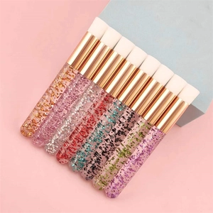 Eyelash Cleaning Brush Flat Head Portable Makeup Brush With Glitter Plastic Handle Synthetic Fiber For Extension Nose Wash