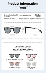 Detaillierte Größenangaben und Farbauswahl für diese faltbare Unisex-Sonnenbrille