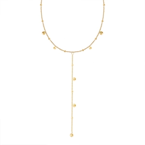 Elegant gold titanium steel Y-shaped necklace with polished beads and long tassels