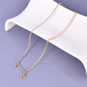 Minimalist 18K gold plated stainless steel bead chain necklace with double cross pendants