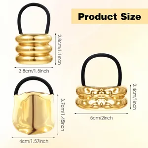 Detailed size chart for gold metal ponytail hair clips with precise dimensions in cm and inches