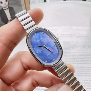 Women Fashion Quartz Watch Oval Mother Of Artificial Pearl Dial Rhinestone Accents Metal Link Band Elegant Wristwatch