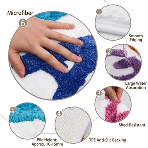 Microfiber jacquard bath mat with 15mm soft pile and non-slip TPE backing for bathroom