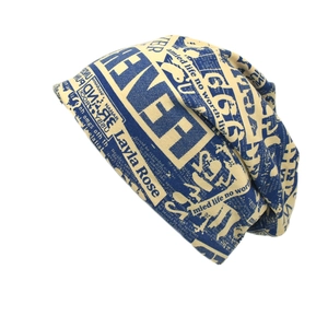 Slouchy Beanie Hat Cotton Blend Newspaper Print Retro Hip Hop Streetwear Soft Breathable Skull Cap For Women Men
