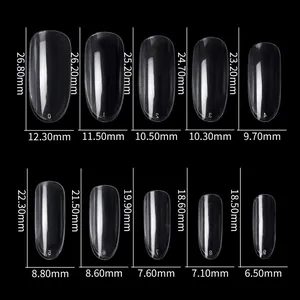 Detailed size chart showing length and width for 10 sizes of ballerina fake nails