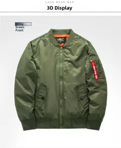 Detail of army green bomber jacket sleeve with zipper pocket and red flight tag