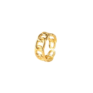 Minimalist 18k gold plated stainless steel twisted chain open ring for men and women