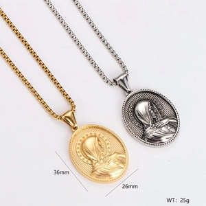 Vintage oval Virgin Mary pendant necklace in gold and silver finish with box chain