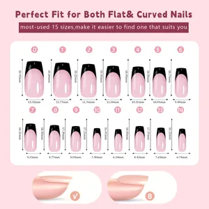 Detailed size chart showing 15 nail tips dimensions for French press-on nails set