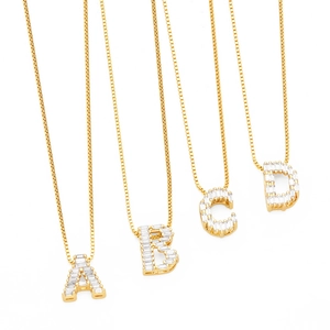 Initial Letter Pendant Necklace 18K Gold Plated Brass Baguette Zircon Fashion Jewelry For Women