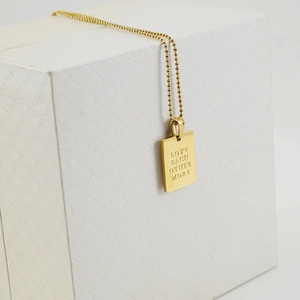 18K gold plated stainless steel rectangle necklace with Love Each Other More engraving