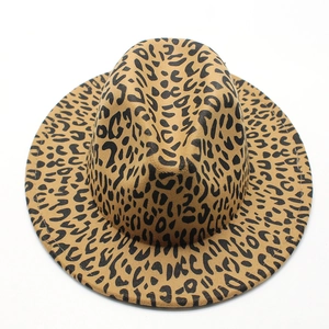 Classic camel fedora hat with leopard print pattern and indented crown for men and women