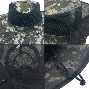 Outdoor digital camouflage sun hat with mosquito net and adjustable drawstring for protection