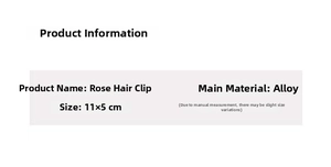 Detailed size specifications for the vintage rose flower alloy hair claw clip, 11x5cm