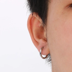 Minimalist stainless steel Mobius hoop earring with sharp cone pendant for men and women