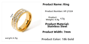 Detail specifications of 18k gold stainless steel ring with double row cubic zirconia