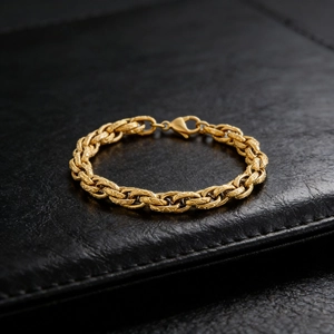 Men Stainless Steel Necklace Braided Rope Chain Hip Hop Punk Jewelry Gold Silver Tone Bracelet Fashion Accessory