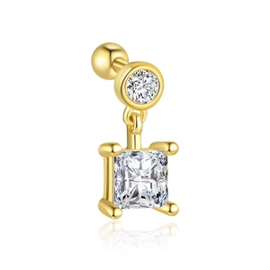 Detailed view of gold S925 silver stud earring with square and round cubic zirconia