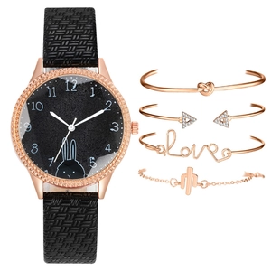 Women's Fashion Quartz Watch Bracelet Set Cute Rabbit Dial Rose Gold Alloy Case Faux Leather Strap Jewelry Set For Girls