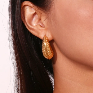 Boucles d'oreilles pendantes martelées en or en acier inoxydable pour femmes