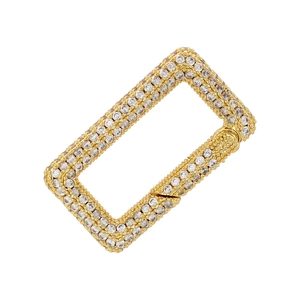 Close-up of rectangular gold brass lobster clasp with pavé cubic zirconia inlay