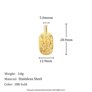 Golden 18K gold plated stainless steel oval pendant with precise dimension markers
