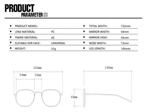 Detailed size chart for heart shaped glitter sunglasses showing lens and frame dimensions