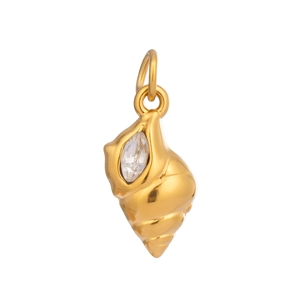 Polished 18K gold stainless steel shell pendant with sparkling marquise crystal detail