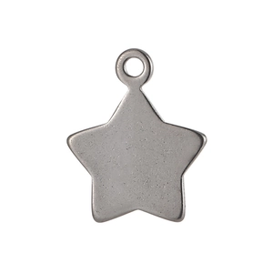 Polished stainless steel five-pointed star pendant with top hanging ring on white background