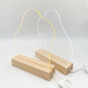 Veilleuse en verre Tulipe DIY avec plaque acrylique ondulée et socle en bois, blanc chaud/froid
