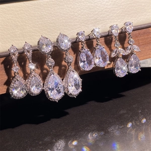 Sparkling pear-cut zircon teardrop earrings set in elegant silver-tone finish