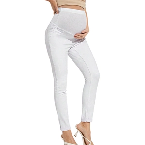 Slim fit white maternity jeans with high waist support for comfortable pregnancy wear