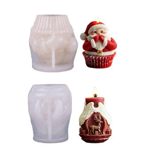 DIY Christmas silicone molds featuring Santa Claus and reindeer for festive candle making