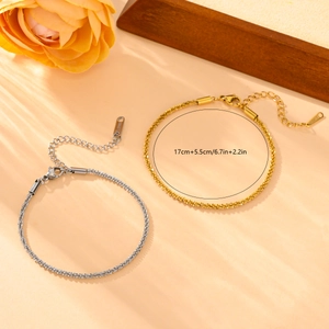 Minimalist twisted rope chain bracelet in gold and silver stainless steel finish